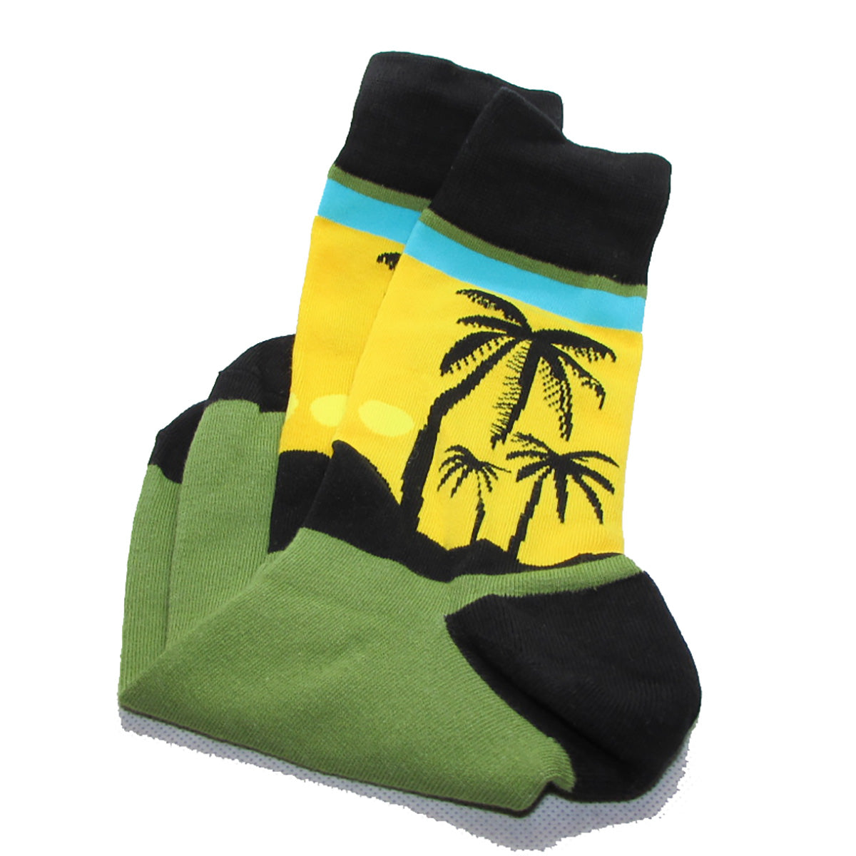 Yellow Island Palm Tree Crew Socks - Action Pro Sports