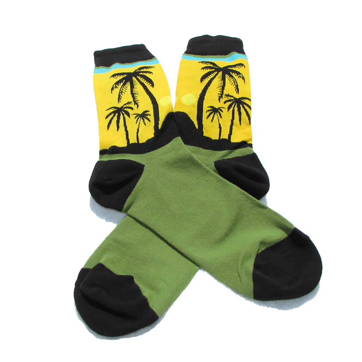 Yellow Island Palm Tree Crew Socks - Action Pro Sports